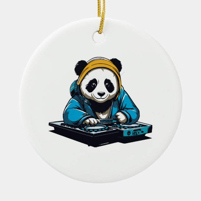 DJ Kawaii Panda Keramik Ornament (Vorne)