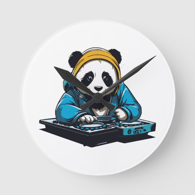 DJ Kawaii Panda Runde Wanduhr (Vorderseite)