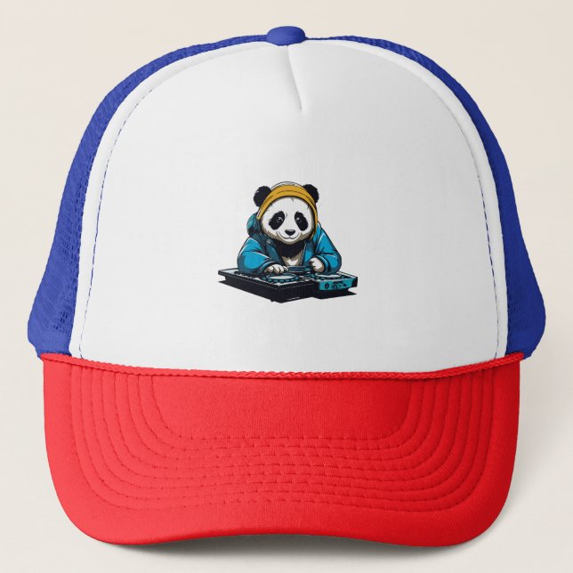 DJ Kawaii Panda Truckerkappe (Vorderseite)