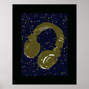 dj Kopfhörer und Himmelsstars Poster