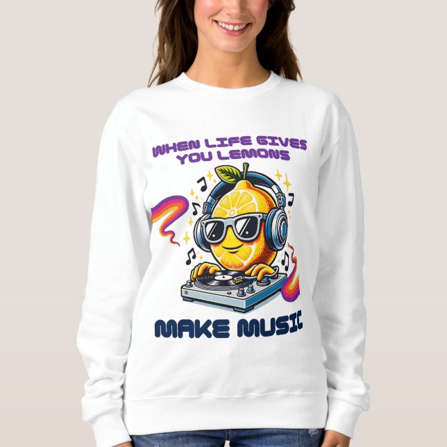 DJ Lemon Groove mit Kopfhörern und Turntable Sweatshirt (Vorderseite)