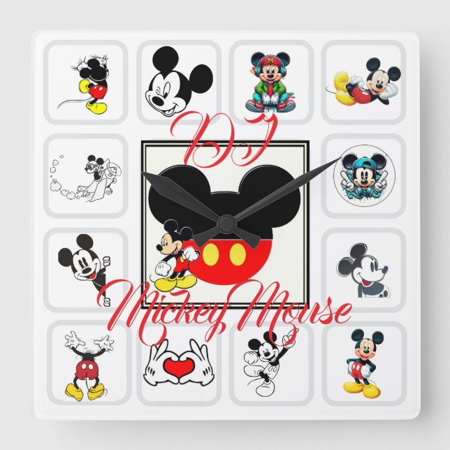 DJ Mickeymouse Quadratische Wanduhr (Vorderseite)