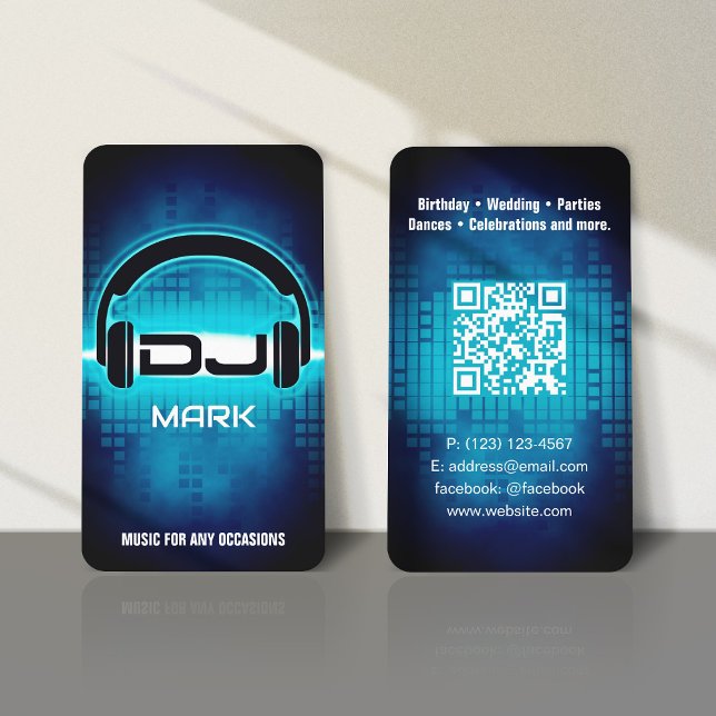 DJ Modern Blue Business Card mit QR-Code Visitenkarte (Von Creator hochgeladen)