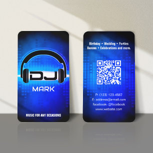 DJ Modern Royal Blue Business Card mit QR-Code Visitenkarte