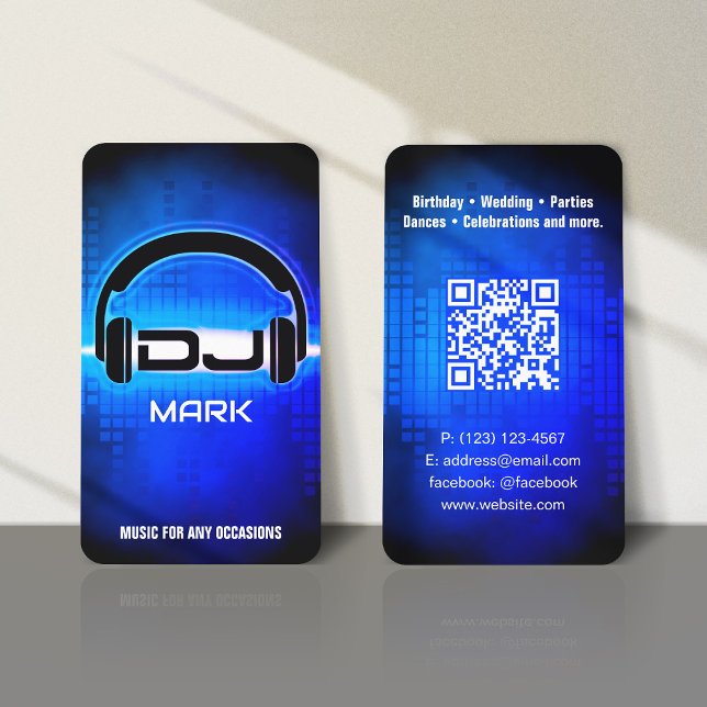 DJ Modern Royal Blue Business Card mit QR-Code Visitenkarte (Von Creator hochgeladen)