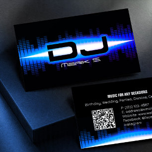 DJ Modern Royal Blue Business Card mit QR-Code Visitenkarte