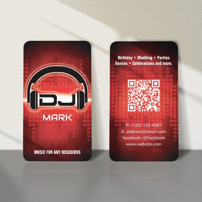 DJ Moderne RED Business Card mit QR-Code Visitenkarte (Von Creator hochgeladen)