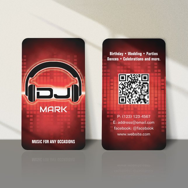 DJ Moderne RED Business Card mit QR-Code Visitenkarte (Von Creator hochgeladen)