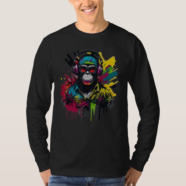 DJ Monkey Chimp With Sunglasses & Headphones Cool  T-Shirt (Vorderseite)