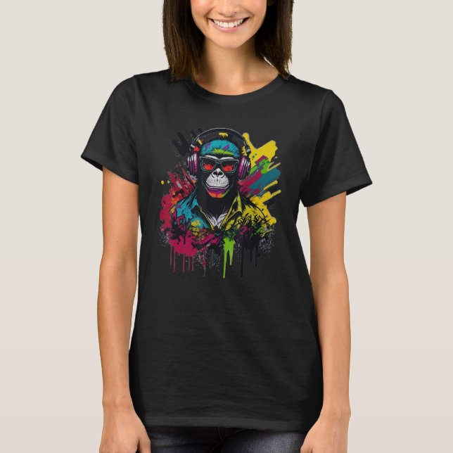 DJ Monkey Chimp With Sunglasses & Headphones Cool  T-Shirt (Vorderseite)