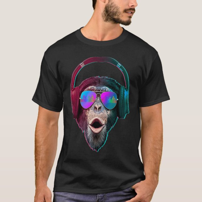 DJ Monkey Disc Jockey Rave-Musik T-Shirt (Vorderseite)