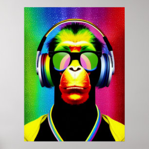 DJ Monkey Music Lover DJ Chimp Spaß Poster