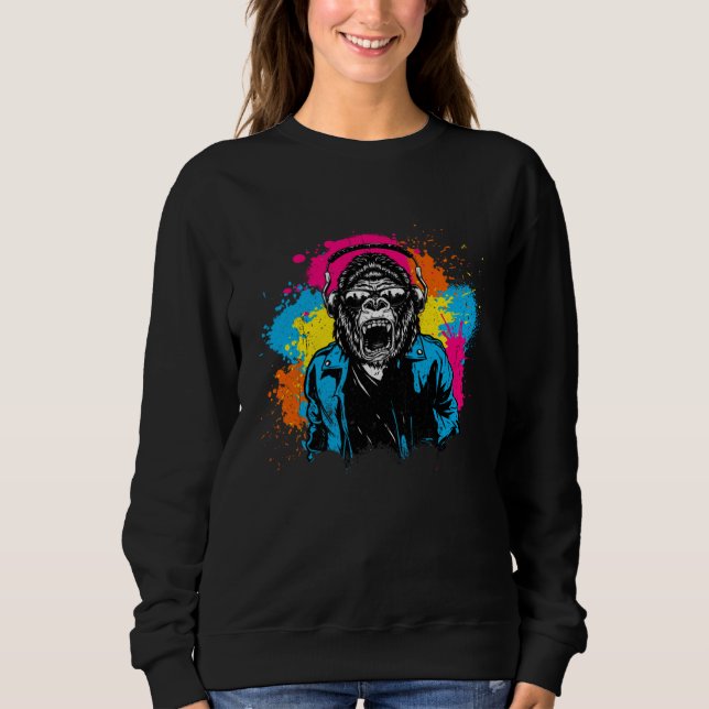 DJ Monkey Music Party Fun Sunglasses Dance Party M Sweatshirt (Vorderseite)