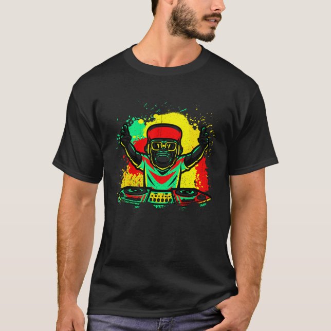DJ Monkey Music Party Fun Sunglasses Monkey Headph T-Shirt (Vorderseite)
