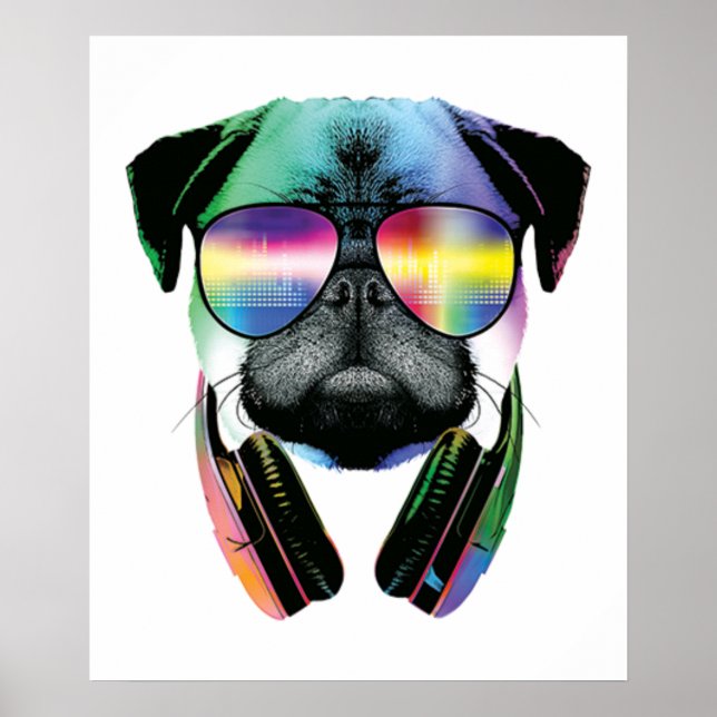 DJ Mops mit Sonnenbrille und Kopfhörer Musik Poster (Vorne)