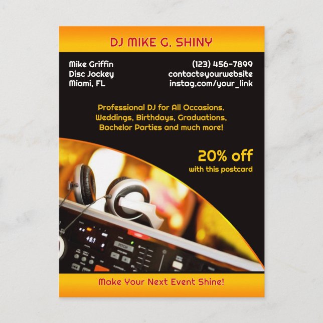 DJ Music Club Postcard Postkarte (Vorderseite)