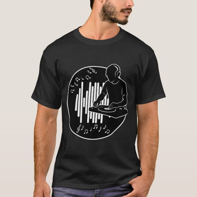 DJ Music Silhouette Black and White Art T-Shirt (Vorderseite)