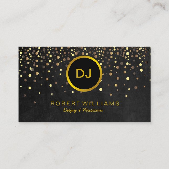 DJ Musician Beruflich Music Teacher Gold Black Visitenkarte (Vorderseite)