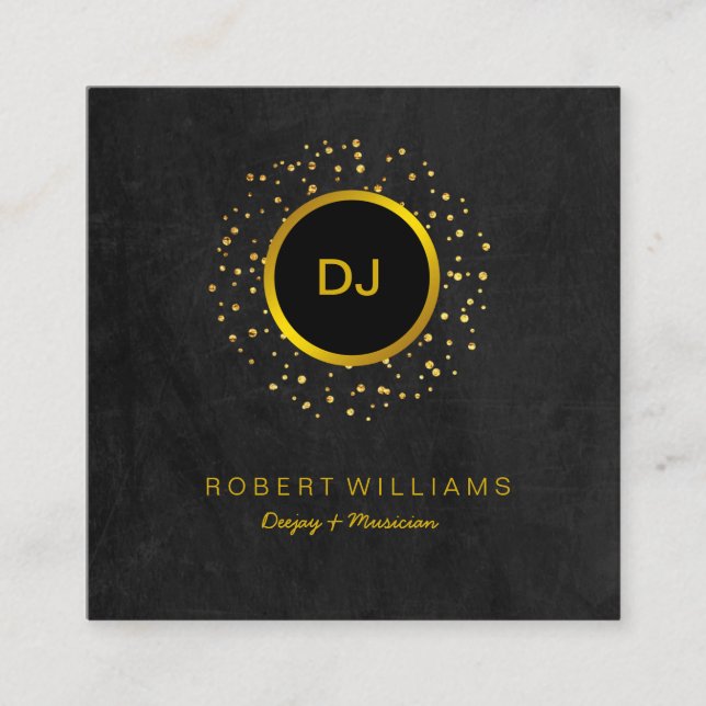 DJ Musiklehrer Beruflich Musiker Gold Black Quadratische Visitenkarte (Vorderseite)