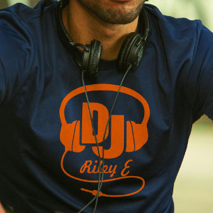 DJ Name Kopfhörer orange Grafik T - Shirt