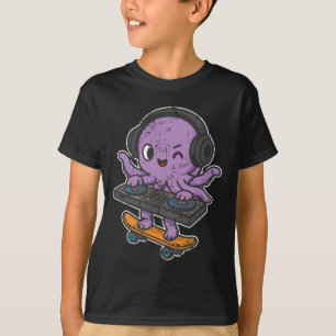 Dj Oktopus Skate Retro Cartoon T-Shirt