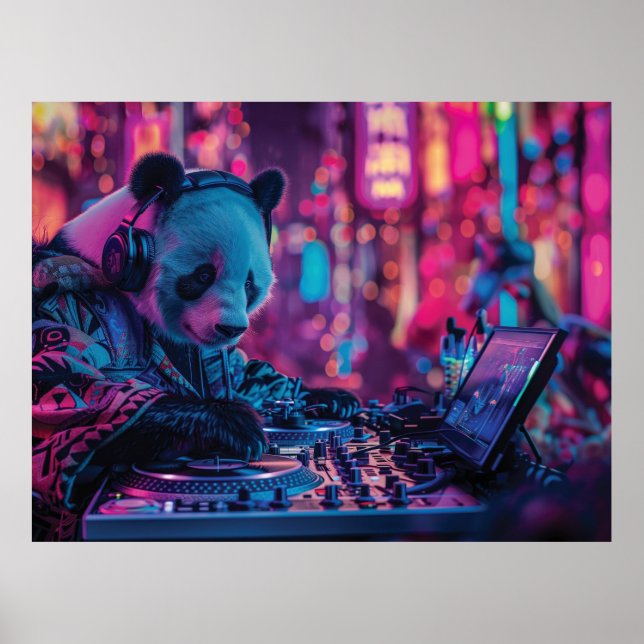 DJ Panda mit Kopfhörern Poster (Vorne)