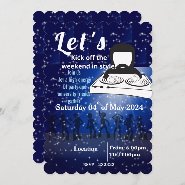 DJ Party- und Universitätsfreunde treffen sich Einladung (Vorne/Hinten)