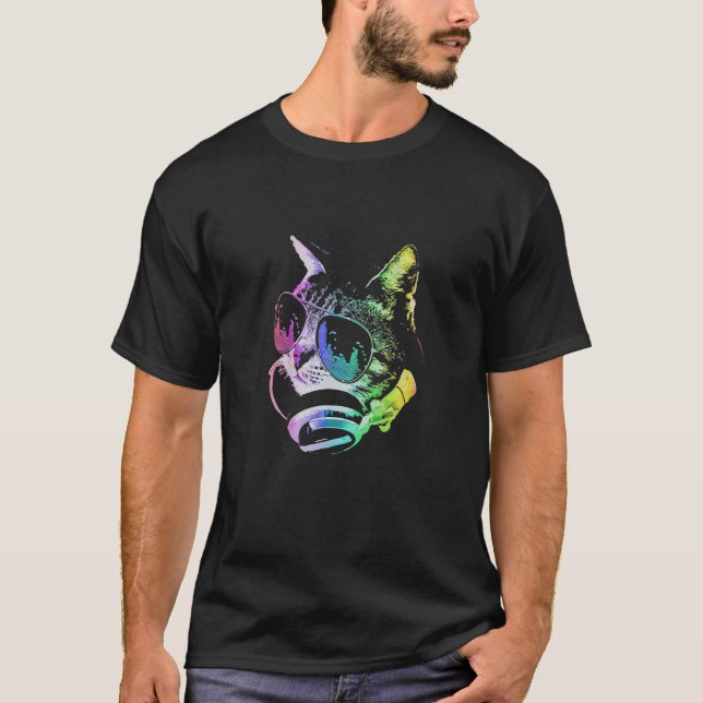 Dj Retro Cat T-Shirt (Vorderseite)