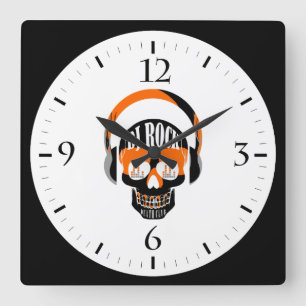 DJ Rock Totenkopf Todesclub Musik Quadratische Wanduhr