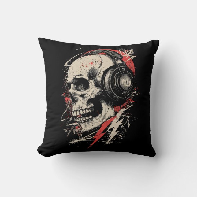 DJ Skull Headphones Lightning Music Electronic Got Kissen (Vorderseite)