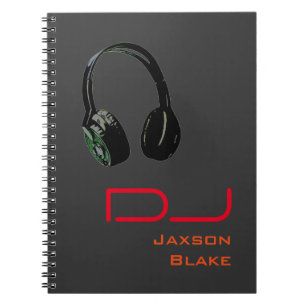 DJ Stylish Red Orange Gray Background Headphone Notizblock