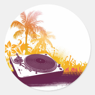 DJ Turntable Beach - Disc Jockey Music Deck Vinyl Runder Aufkleber