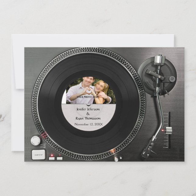 DJ Turntable Foto Hochzeit Einladung (Vorderseite)