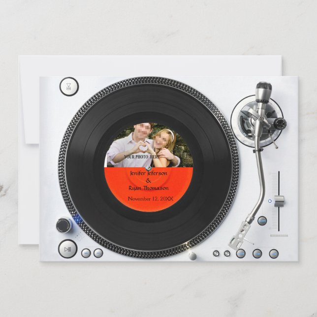 DJ Turntable Foto Hochzeit Einladung (Vorderseite)