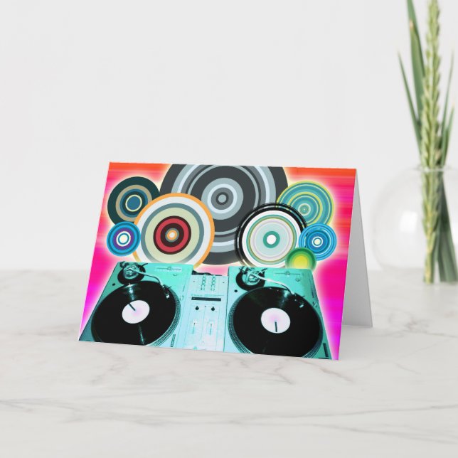 DJ Turntable mit Vinyl - Pop Art Karte (Vorderseite)