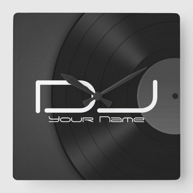 Dj Wall Clock mit Vinyl Background Quadratische Wanduhr (Vorderseite)