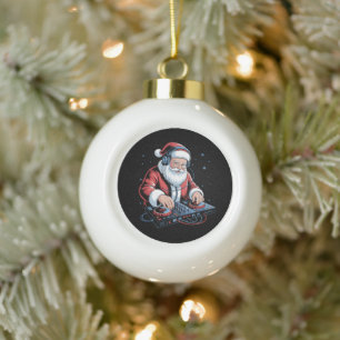 DJ Weihnachtsmann Weihnachts-Kopfhörer Plattenspie Keramik Kugel-Ornament