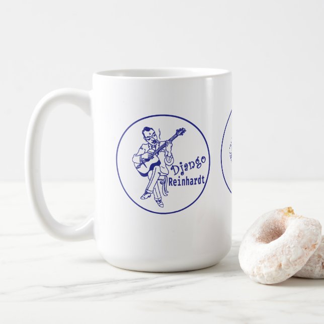 "Django Reinhardt", das Logo zeichnet Kaffeetasse (Mit Donut)