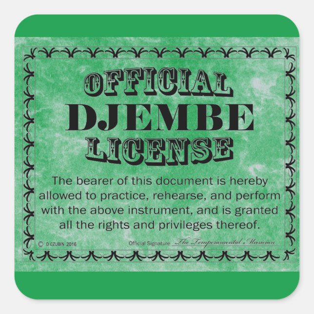 Djembe License Square Aufkleber (Vorderseite)