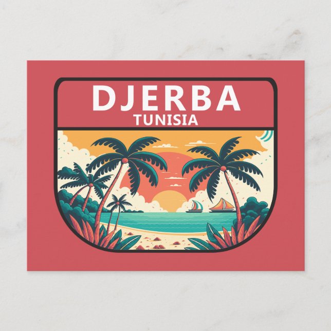 Djerba Tunesien Retro Emblem Postkarte (Vorderseite)