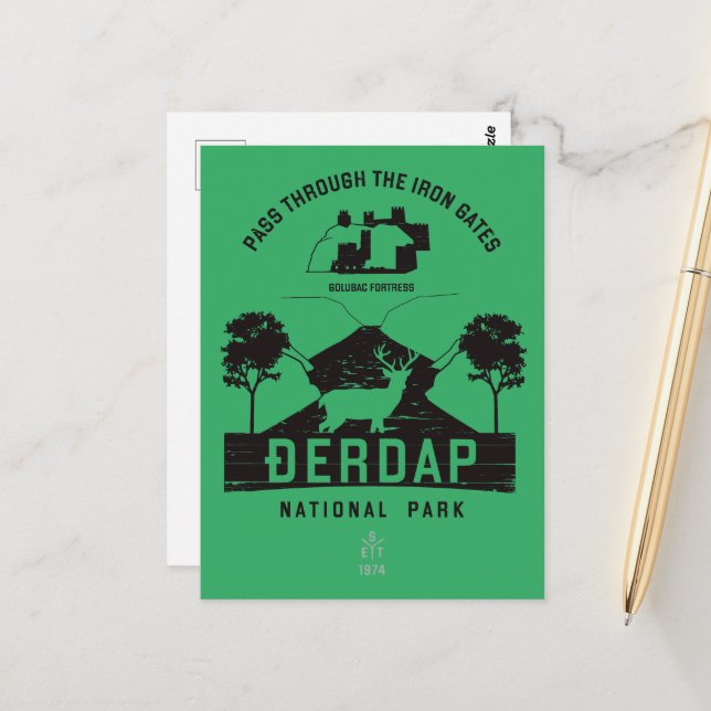 Djerdap Nationalpark Eiserne Gates Schwarzes Desig Postkarte (Vorderseite/Rückseite Beispiel)