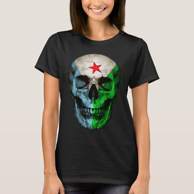 Djibouti Flag Skull Djibouti Roots Proud Patriotic T-Shirt (Vorderseite)