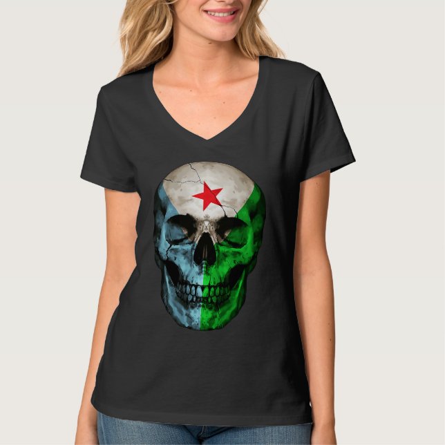Djibouti Flag Skull Djibouti Roots Proud Patriotic T-Shirt (Vorderseite)