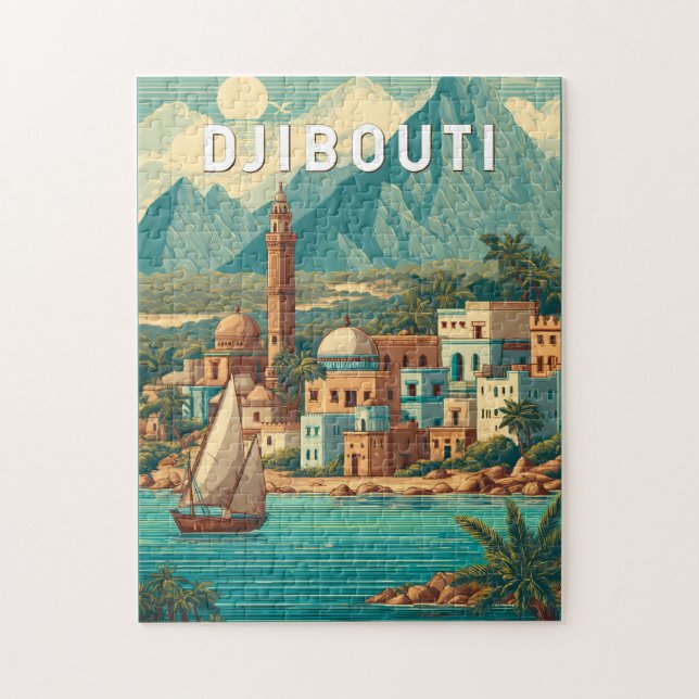 Djibouti Illustration Travel Art Vintage Puzzle (Vertikal)