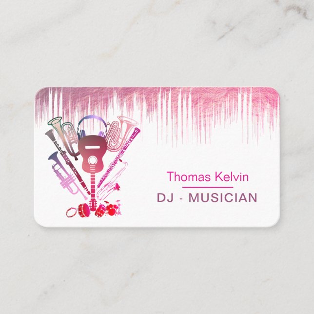 DJs Music Instruments Event Organizer Pink Visitenkarte (Vorderseite)