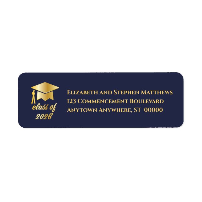 Dk Blue | Gold Class of 2026 Graduation Cap Label (Vorne)