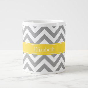 Dk Grau Weiß LG Chevron Ananas Namensmonogramm Jumbo-Tasse