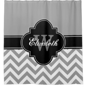 Dk Grau Wht LG Chevron Schwarz 1ICBR Name Monogram Duschvorhang