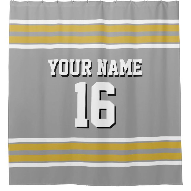 Dk Gray Gold White Stripes Sports Jersey Duschvorhang (Vorderseite)