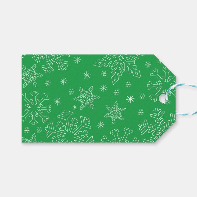 Dk Green Christmas BG Snowflake Boarder Clipart Geschenkanhänger (Vorderseite (Horizontal))